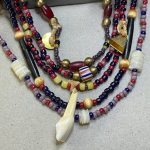 African Trade Beads 35" In Length 5 Strands of Various Beads and Charms